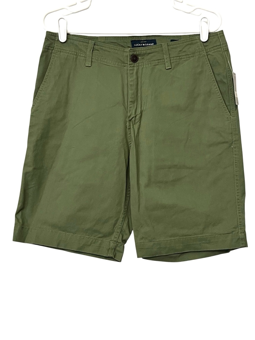 Lucky Brand Men's Chino Shorts, Flat Front, Color Olive Green, Size 31 - Picture 2 of 14